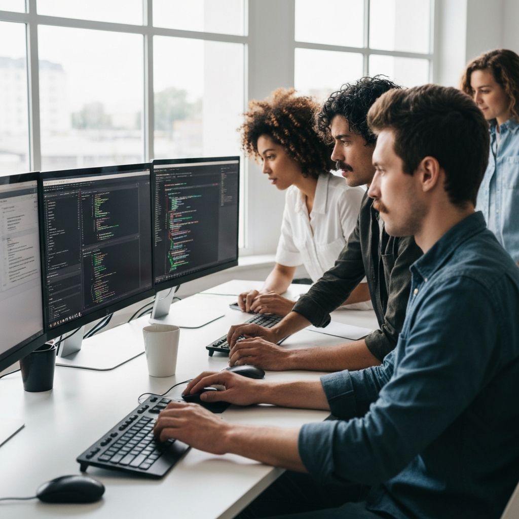 Software-Engineering-Team bei der Zusammenarbeit in einem modernen Büro